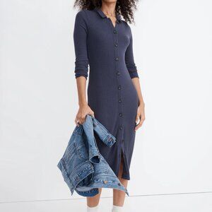 Madewell Button-Front Midi Shirtdress in Dark Baltac | Size M